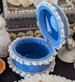 SHELL-ART-132  Anne's Shell Art - Small Round Blue Box